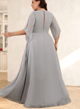 Precious A-line V-Neck Floor-Length Chiffon Bridesmaid Dress With Ruffle UKP0019552