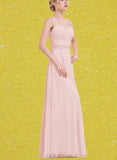 Rhoda A-line Sweetheart Floor-Length Charmeuse Chiffon Lace Bridesmaid Dress With Ruffle UKP0019553