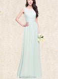 Paityn A-line Scoop Floor-Length Chiffon Bridesmaid Dress With Ruffle UKP0019554