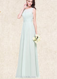 Paityn A-line Scoop Floor-Length Chiffon Bridesmaid Dress With Ruffle UKP0019554