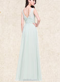 Paityn A-line Scoop Floor-Length Chiffon Bridesmaid Dress With Ruffle UKP0019554