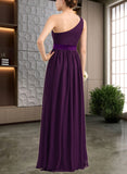 Erica A-line One Shoulder Floor-Length Charmeuse Chiffon Bridesmaid Dress With Ruffle UKP0019555