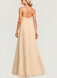 Jadyn A-line V-Neck Floor-Length Chiffon Bridesmaid Dress UKP0019556