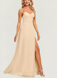 Jadyn A-line V-Neck Floor-Length Chiffon Bridesmaid Dress UKP0019556