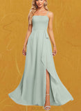 Madilynn A-line Square Floor-Length Chiffon Bridesmaid Dress With Ruffle UKP0019558