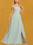 Madilynn A-line Square Floor-Length Chiffon Bridesmaid Dress With Ruffle UKP0019558