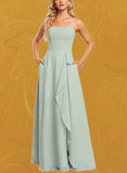 Madilynn A-line Square Floor-Length Chiffon Bridesmaid Dress With Ruffle UKP0019558