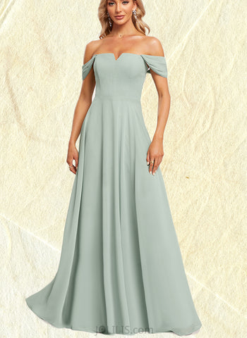 Val A-line Off the Shoulder Square Floor-Length Chiffon Bridesmaid Dress UKP0019559