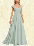 Val A-line Off the Shoulder Square Floor-Length Chiffon Bridesmaid Dress UKP0019559