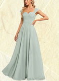 Val A-line Off the Shoulder Square Floor-Length Chiffon Bridesmaid Dress UKP0019559