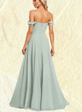 Val A-line Off the Shoulder Square Floor-Length Chiffon Bridesmaid Dress UKP0019559