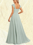 Val A-line Off the Shoulder Square Floor-Length Chiffon Bridesmaid Dress UKP0019559