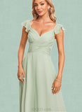 Melinda A-line V-Neck Floor-Length Chiffon Bridesmaid Dress With Ruffle UKP0019560