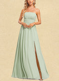 Chelsea A-line Off the Shoulder Straight Floor-Length Chiffon Bridesmaid Dress With Ruffle UKP0019562