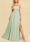 Chelsea A-line Off the Shoulder Straight Floor-Length Chiffon Bridesmaid Dress With Ruffle UKP0019562