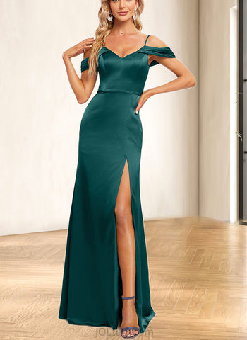 Arely Trumpet/Mermaid Cold Shoulder Floor-Length Silky Satin Bridesmaid Dress UKP0019563