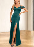 Arely Trumpet/Mermaid Cold Shoulder Floor-Length Silky Satin Bridesmaid Dress UKP0019563