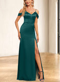 Arely Trumpet/Mermaid Cold Shoulder Floor-Length Silky Satin Bridesmaid Dress UKP0019563