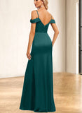 Arely Trumpet/Mermaid Cold Shoulder Floor-Length Silky Satin Bridesmaid Dress UKP0019563