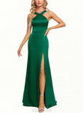 Marilyn Trumpet/Mermaid Halter Floor-Length Silky Satin Bridesmaid Dress UKP0019566