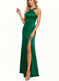 Marilyn Trumpet/Mermaid Halter Floor-Length Silky Satin Bridesmaid Dress UKP0019566