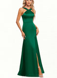 Marilyn Trumpet/Mermaid Halter Floor-Length Silky Satin Bridesmaid Dress UKP0019566