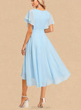 Charlize A-line V-Neck Asymmetrical Chiffon Bridesmaid Dress With Ruffle UKP0019569