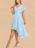 Charlize A-line V-Neck Asymmetrical Chiffon Bridesmaid Dress With Ruffle UKP0019569