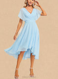 Charlize A-line V-Neck Asymmetrical Chiffon Bridesmaid Dress With Ruffle UKP0019569