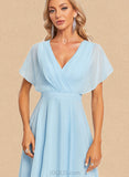 Charlize A-line V-Neck Asymmetrical Chiffon Bridesmaid Dress With Ruffle UKP0019569