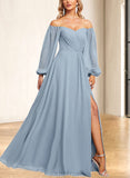 Skyla A-line V-Neck Floor-Length Chiffon Bridesmaid Dress With Ruffle UKP0019571