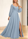 Skyla A-line V-Neck Floor-Length Chiffon Bridesmaid Dress With Ruffle UKP0019571