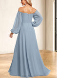 Skyla A-line V-Neck Floor-Length Chiffon Bridesmaid Dress With Ruffle UKP0019571