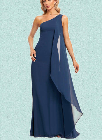 Estrella A-line One Shoulder Floor-Length Chiffon Bridesmaid Dress With Ruffle UKP0019574