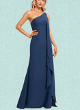 Estrella A-line One Shoulder Floor-Length Chiffon Bridesmaid Dress With Ruffle UKP0019574