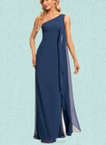 Estrella A-line One Shoulder Floor-Length Chiffon Bridesmaid Dress With Ruffle UKP0019574