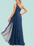 Estrella A-line One Shoulder Floor-Length Chiffon Bridesmaid Dress With Ruffle UKP0019574