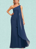 Estrella A-line One Shoulder Floor-Length Chiffon Bridesmaid Dress With Ruffle UKP0019574