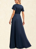 Kailey A-line V-Neck Floor-Length Silky Satin Bridesmaid Dress UKP0019575