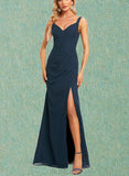 Arabella Trumpet/Mermaid V-Neck Floor-Length Chiffon Bridesmaid Dress With Ruffle UKP0019576