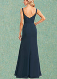 Arabella Trumpet/Mermaid V-Neck Floor-Length Chiffon Bridesmaid Dress With Ruffle UKP0019576