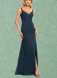 Arabella Trumpet/Mermaid V-Neck Floor-Length Chiffon Bridesmaid Dress With Ruffle UKP0019576