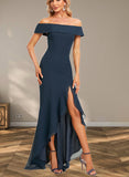 Lesley Trumpet/Mermaid Off the Shoulder Asymmetrical Chiffon Bridesmaid Dress With Ruffle UKP0019577