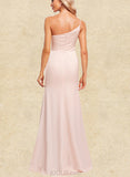 Salma A-line One Shoulder Floor-Length Silky Satin Bridesmaid Dress With Ruffle UKP0019578