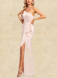 Salma A-line One Shoulder Floor-Length Silky Satin Bridesmaid Dress With Ruffle UKP0019578