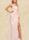 Salma A-line One Shoulder Floor-Length Silky Satin Bridesmaid Dress With Ruffle UKP0019578