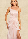 Salma A-line One Shoulder Floor-Length Silky Satin Bridesmaid Dress With Ruffle UKP0019578