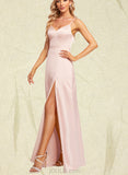 Ellie A-line V-Neck Floor-Length Silky Satin Bridesmaid Dress With Bow UKP0019579