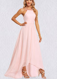 Kinsley A-line Halter Asymmetrical Chiffon Bridesmaid Dress With Ruffle UKP0019580