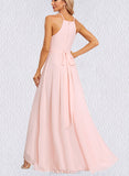 Kinsley A-line Halter Asymmetrical Chiffon Bridesmaid Dress With Ruffle UKP0019580